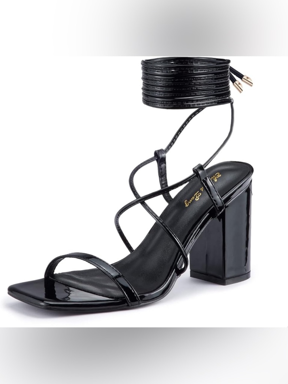 Elisabet Tang Strappy Black Lace-Up Women's Block Heels Size 8